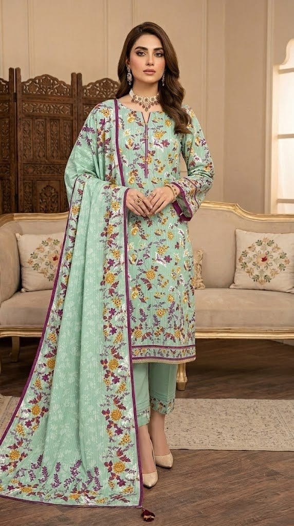 Lavender Mint – Soft Pistachio Green & Purple 3-Piece Floral Ensemble