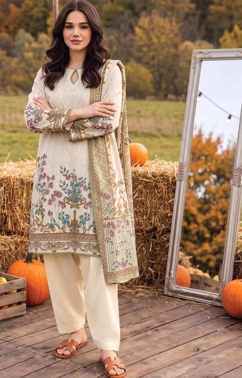 Cream Floral Linen 3-Piece Suit