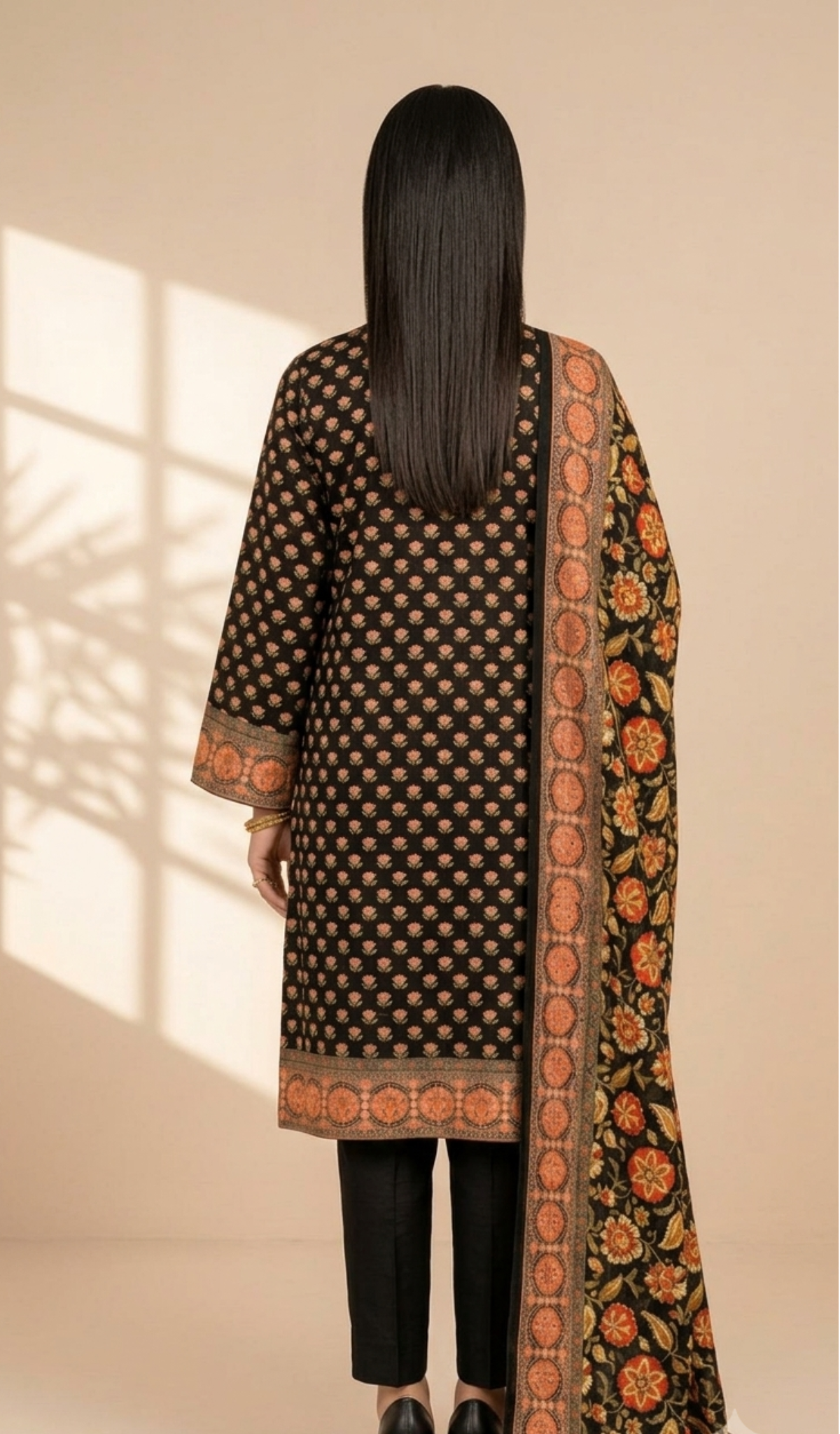 Midnight Garden Printed Lawn 3-Piece Suit with Floral Dupatta
