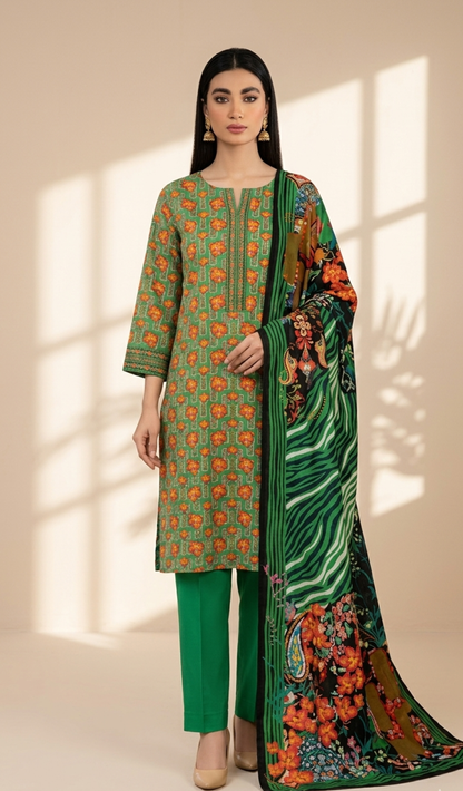 Emerald Bloom Printed Lawn 3-Piece Suit with Statement Floral Dupatta