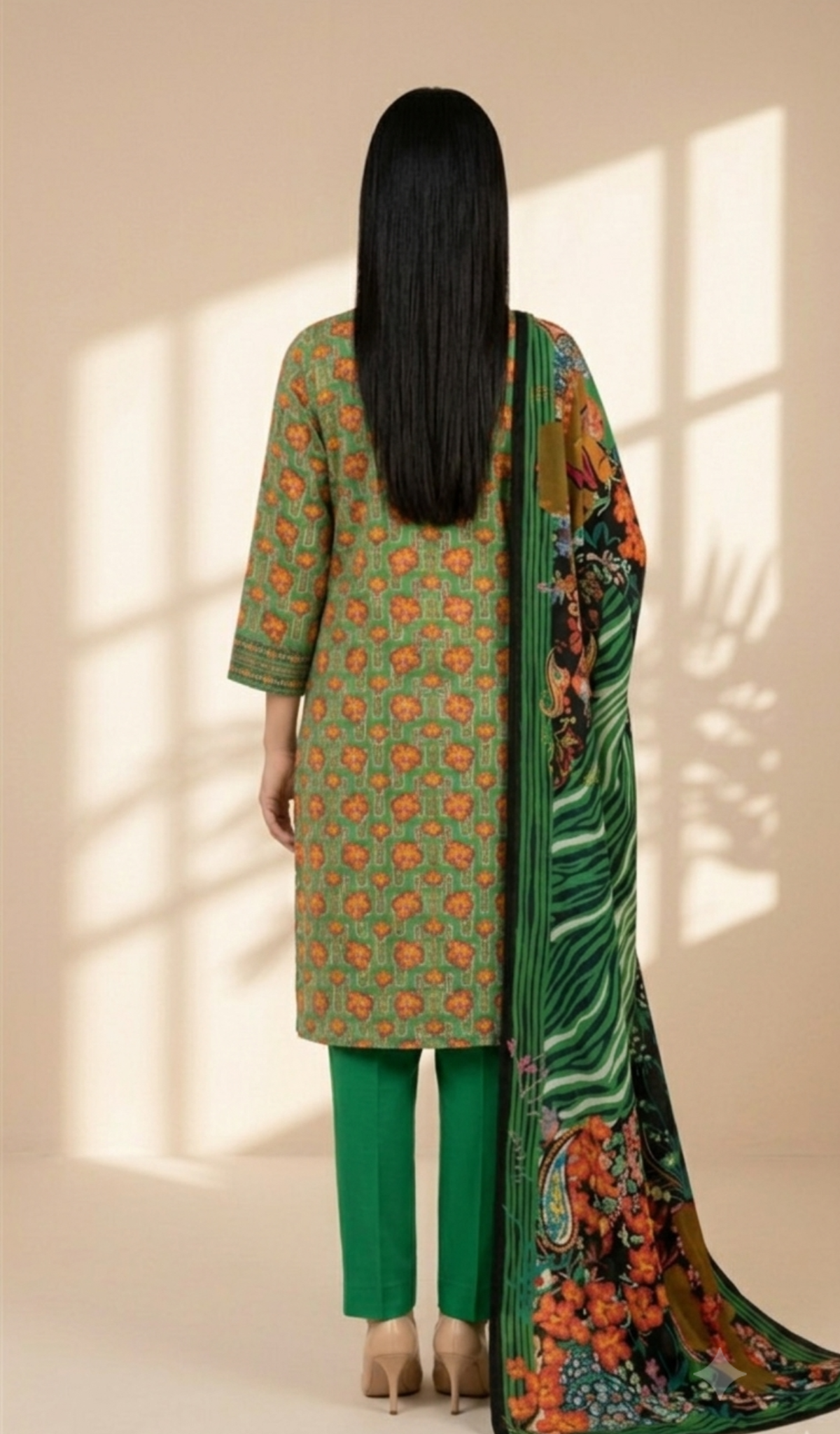 Emerald Bloom Printed Lawn 3-Piece Suit with Statement Floral Dupatta