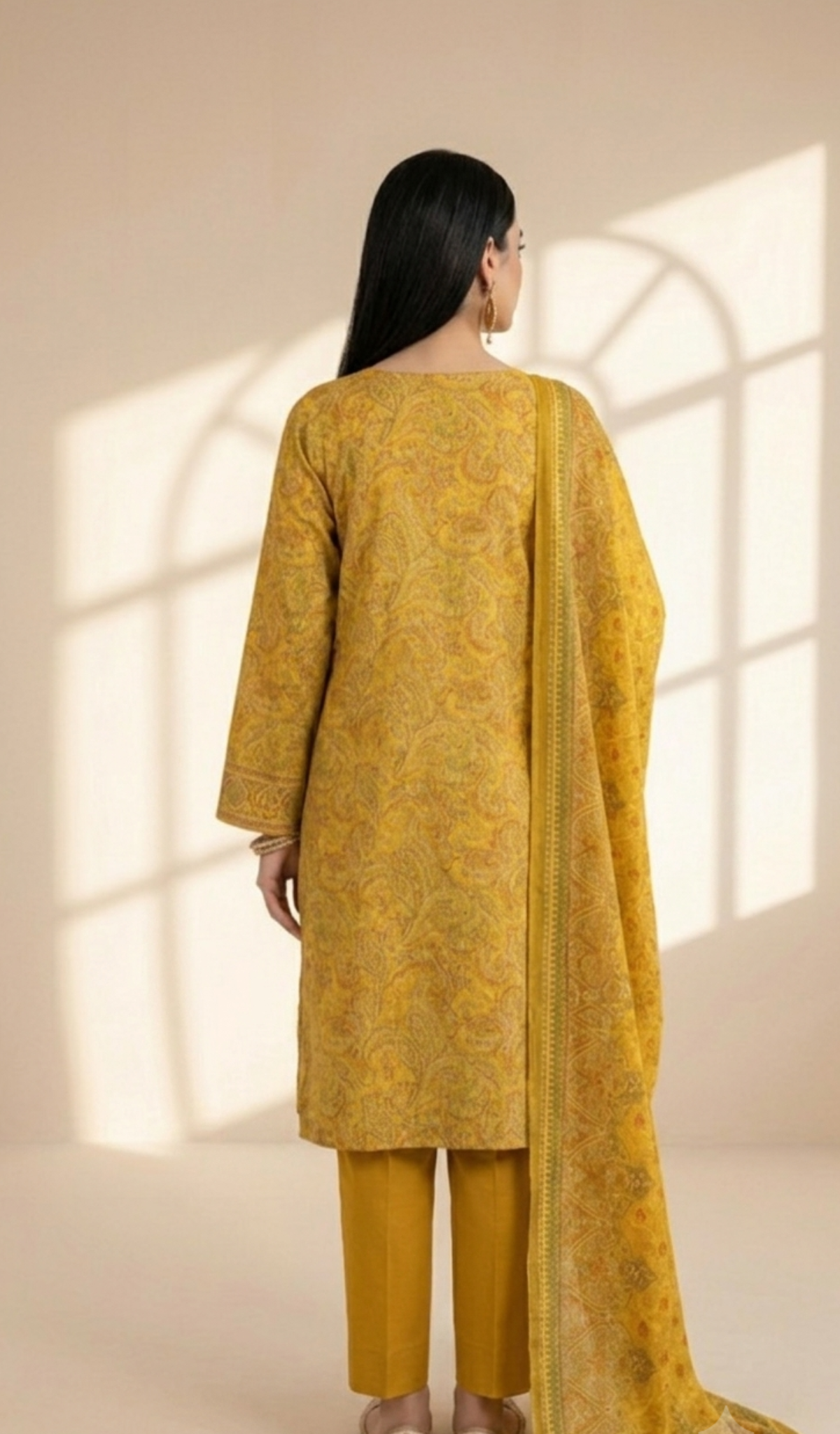 Sunlit Mustard Paisley Printed Lawn 3-Piece Suit with Matching Dupatta