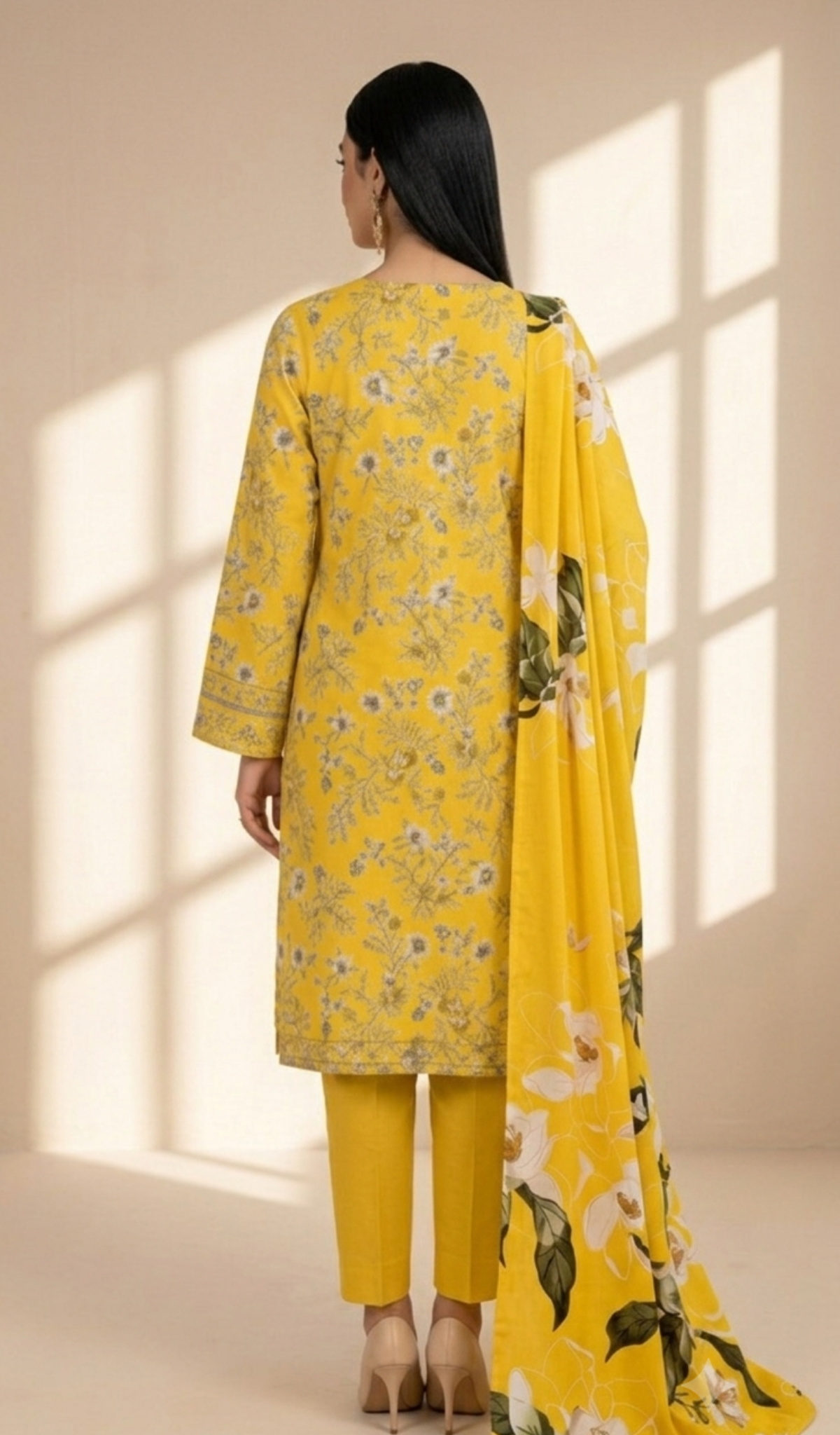 Sunshine Bloom Printed Lawn 3-Piece Suit with Statement Floral Dupatta