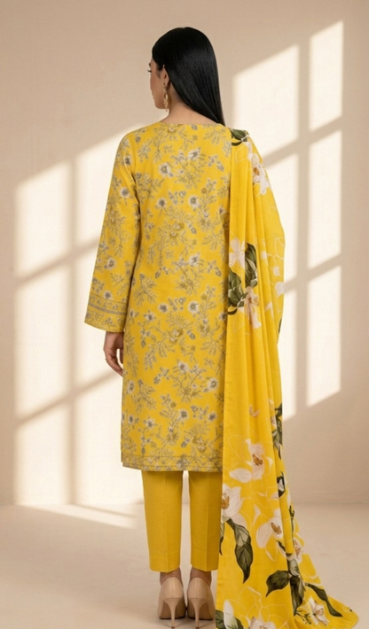 Sunshine Bloom Printed Lawn 3-Piece Suit with Statement Floral Dupatta