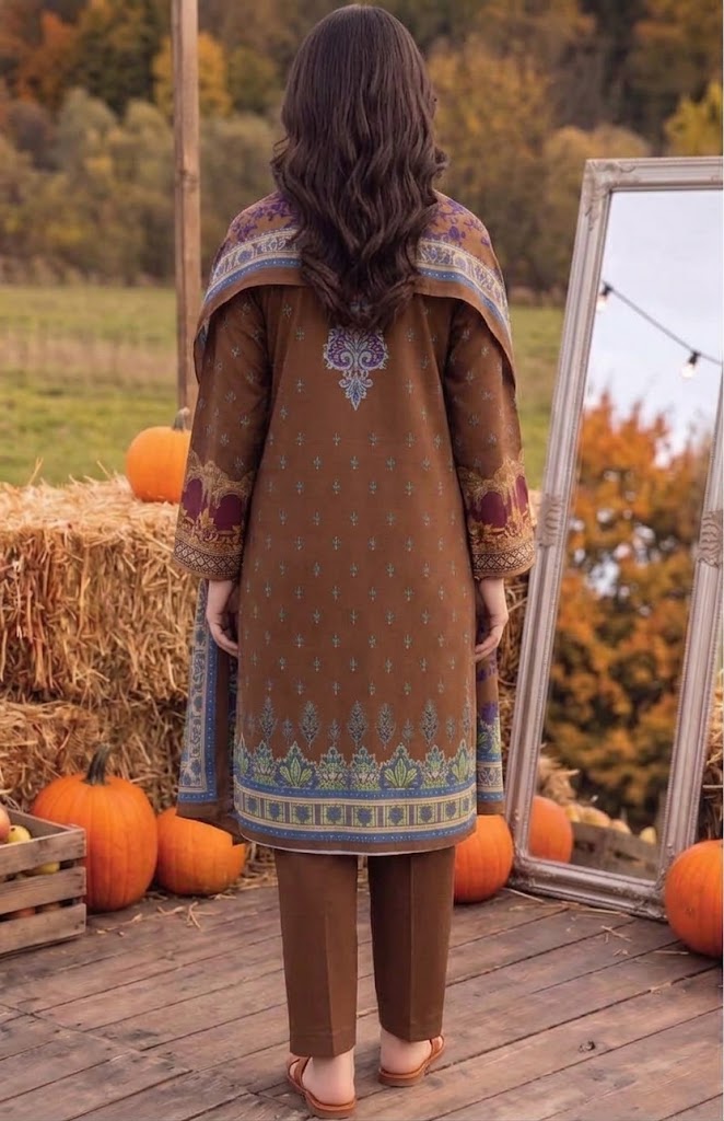 Dark Brown Ethnic Linen 3-Piece Suit