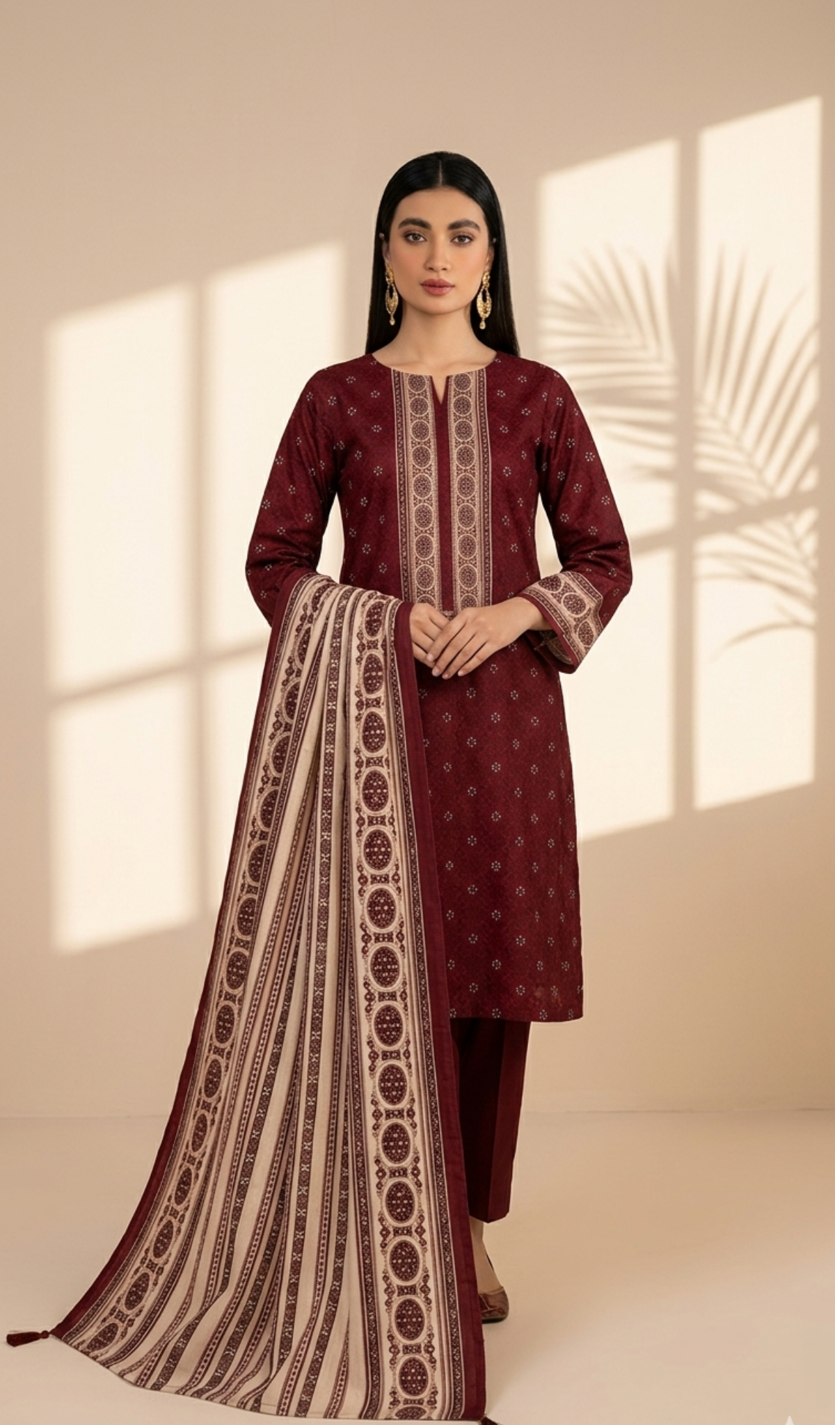 Ruby Heritage Printed Lawn 3-Piece Suit with Traditional Striped Dupatta