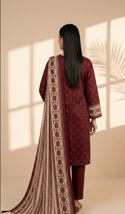 Ruby Heritage Printed Lawn 3-Piece Suit with Traditional Striped Dupatta