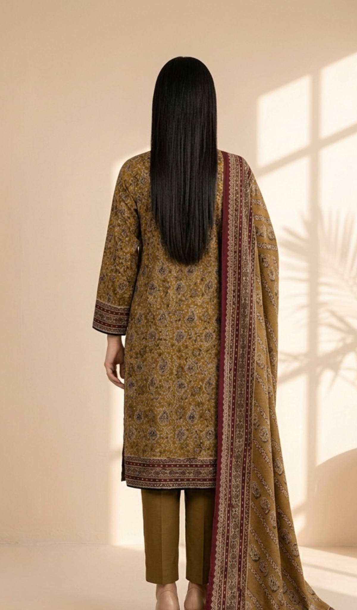 Mustard Paisley Elegance 3-Piece Printed Lawn Suit with Dupatta
