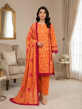 Sunset Bloom Orange 3-Piece Printed Lawn Suit with Dupatta