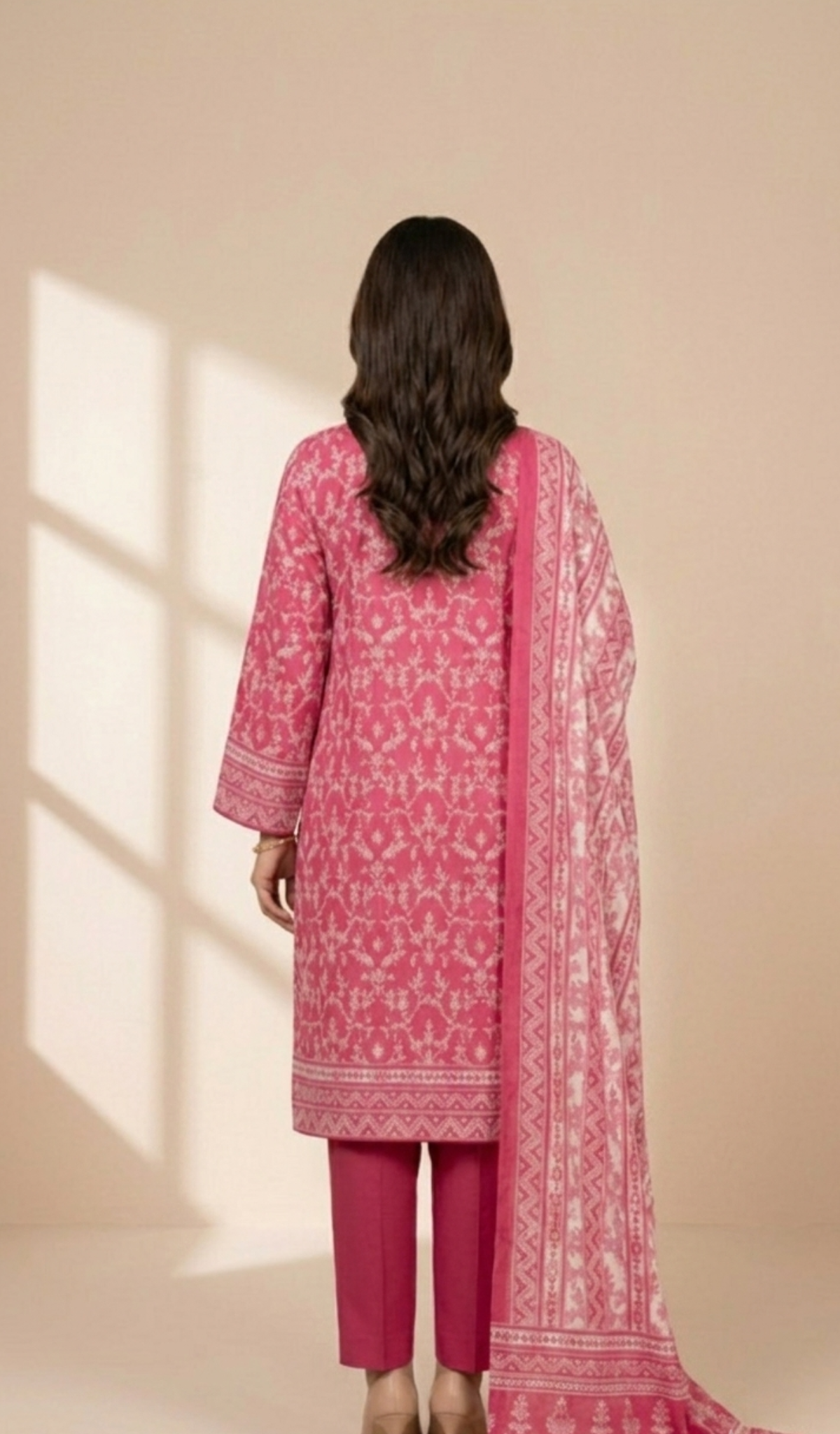 Rose Blossom Pink 3-Piece Printed Lawn Suit with Dupatta