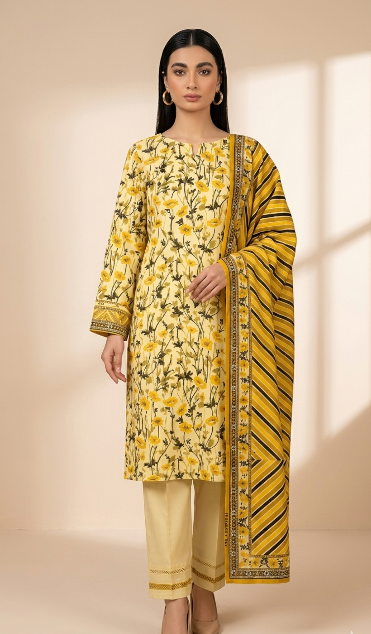 Sunlit Meadow Yellow Printed Lawn Suit
