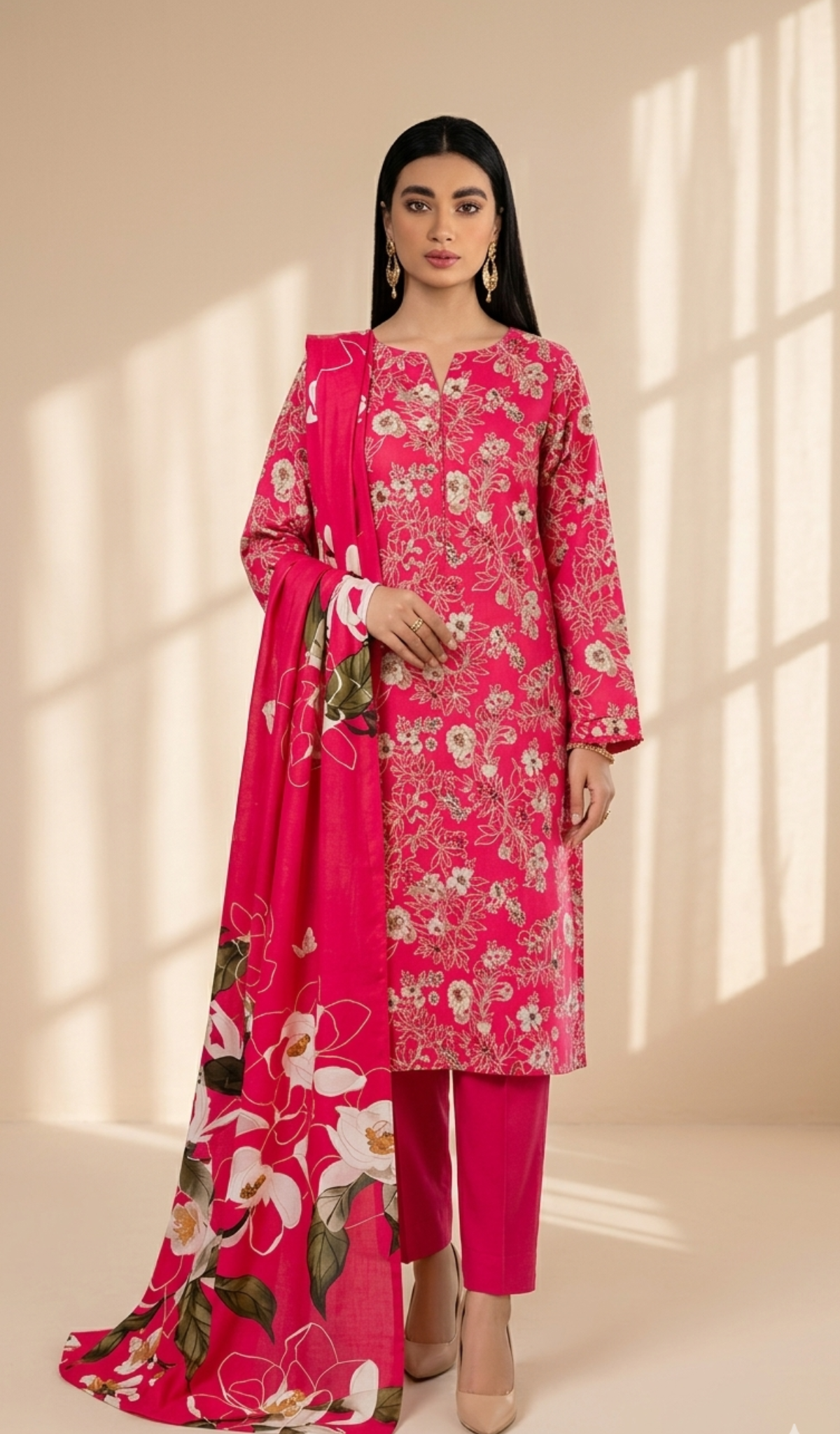 Vibrant Hot Pink Floral Suit