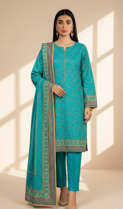 Teal Blue Printed Traditional Suit