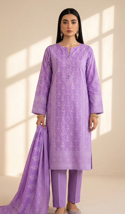 Lavender Grace Printed Lawn 3-Piece Suit with Matching Dupatta