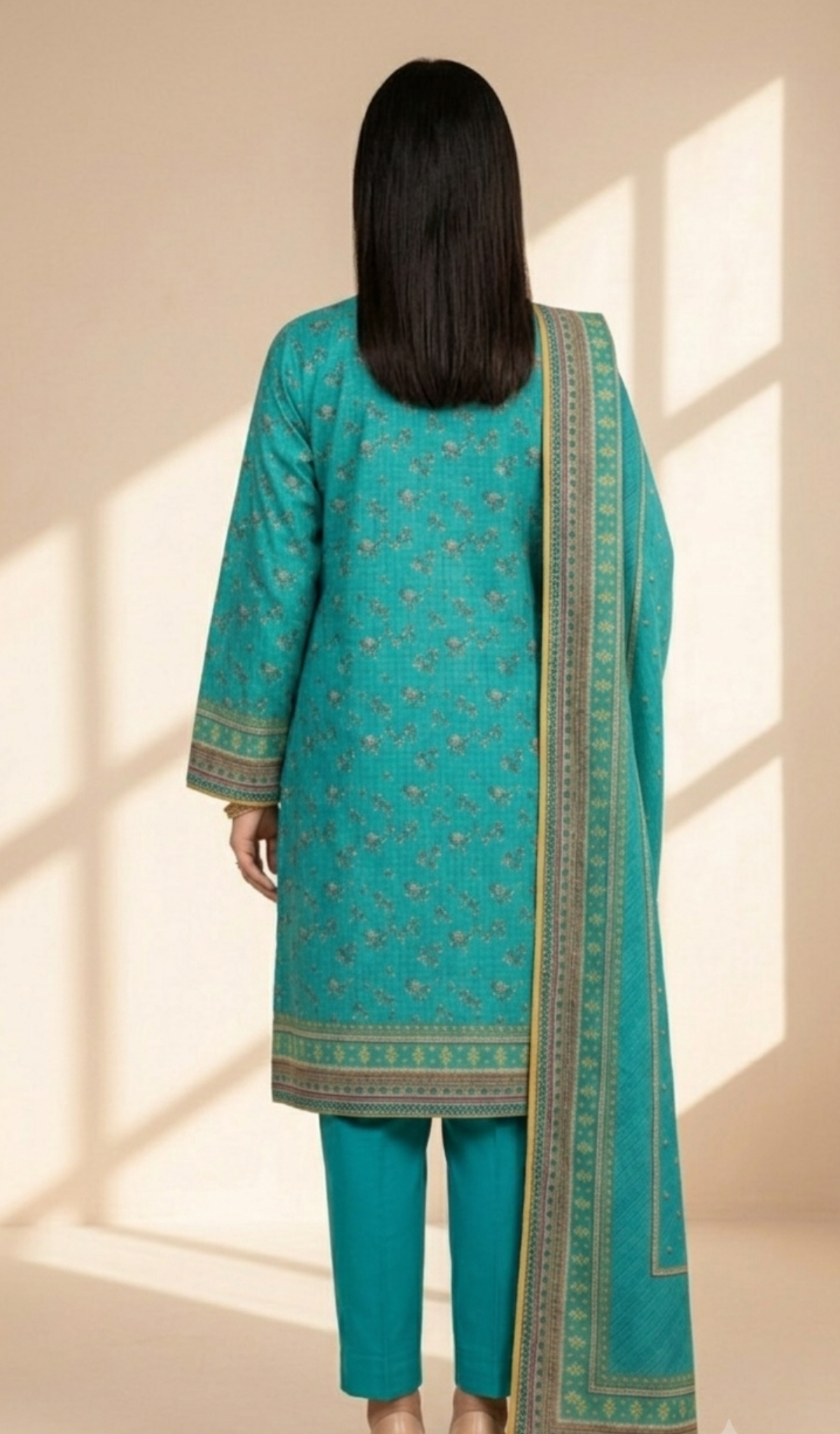 Teal Blue Printed Traditional Suit