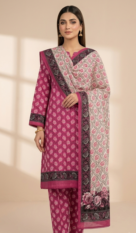 Magenta & Cream Intricate Patterned Suit