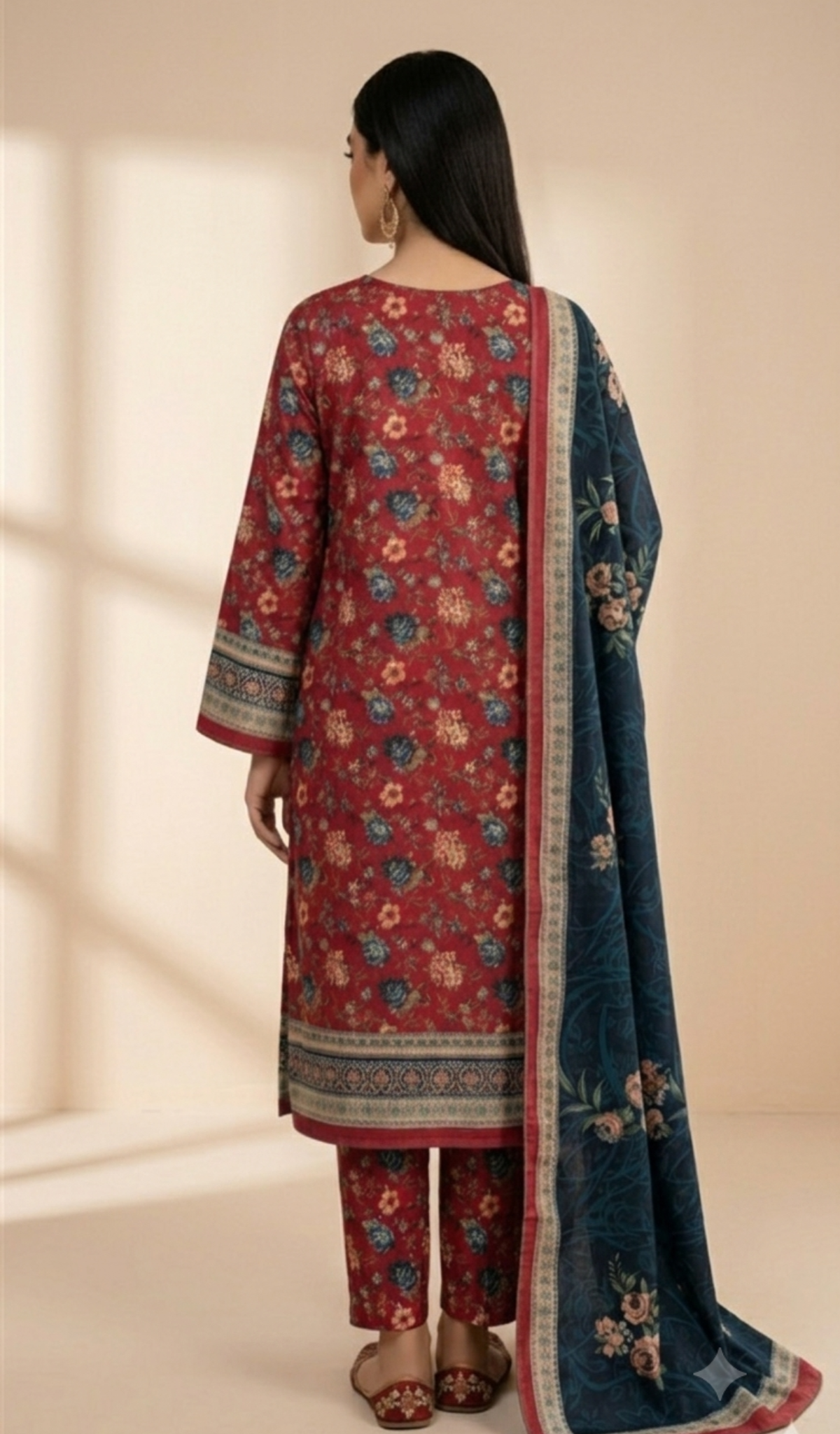 Crimson Red Suit with Navy Blue Dupatta