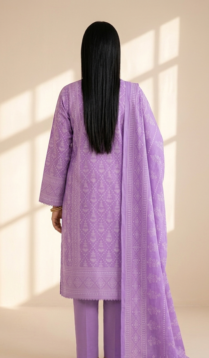 Lavender Grace Printed Lawn 3-Piece Suit with Matching Dupatta