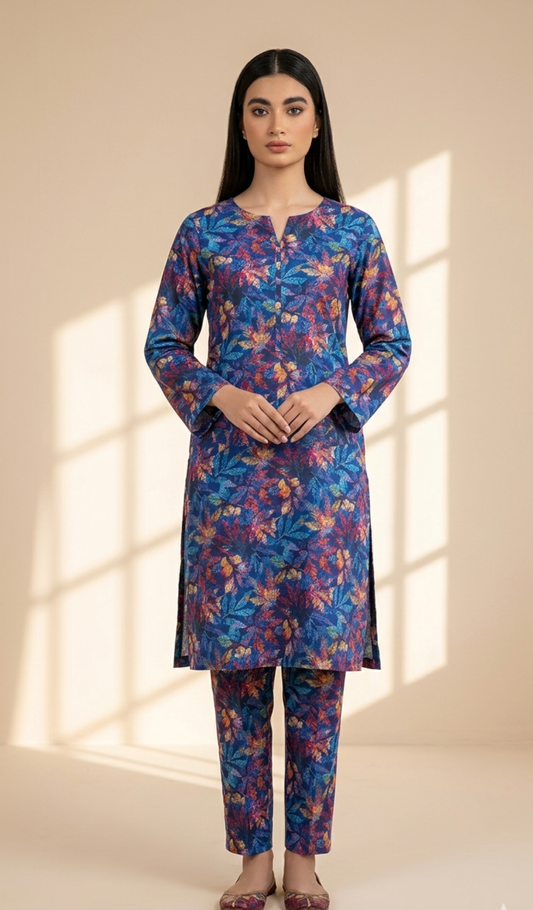 Printed 2-Piece Suit - Dark Multicolor Leaf