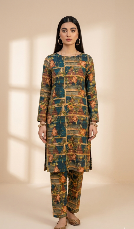 Printed 2-Piece Suit - Orange Sunflower