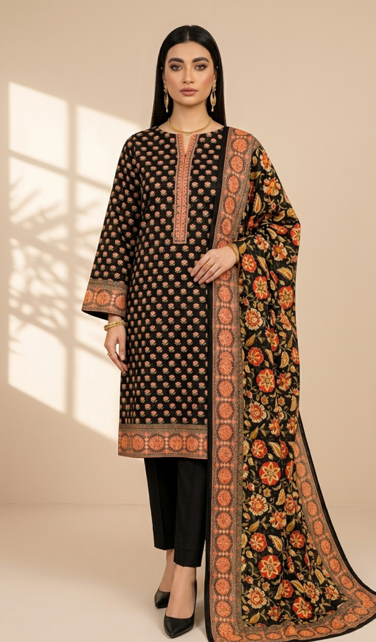 Midnight Garden Printed Lawn 3-Piece Suit with Floral Dupatta