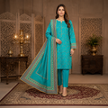 Teal Blue Printed Traditional Suit