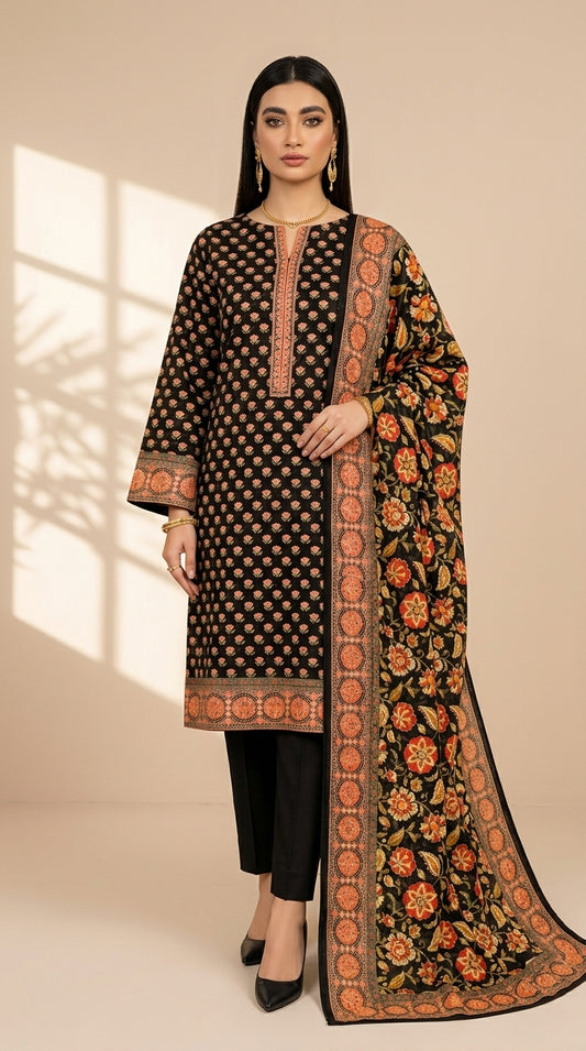 Midnight Garden Printed Lawn 3-Piece Suit with Floral Dupatta