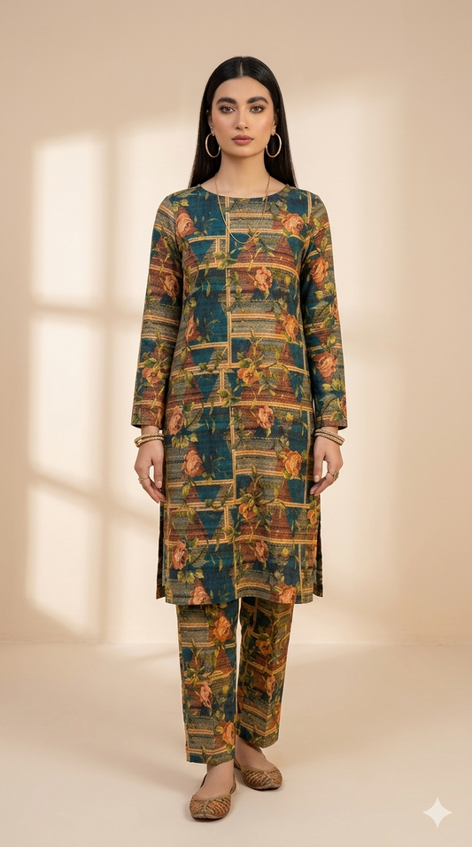 Printed 2-Piece Suit - Orange Sunflower