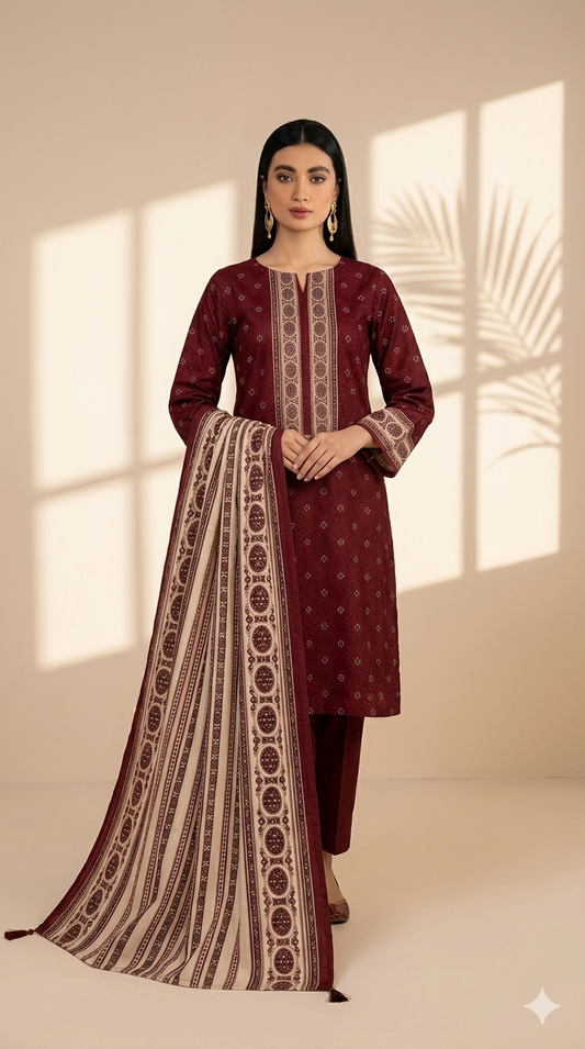 Ruby Heritage Printed Lawn 3-Piece Suit with Traditional Striped Dupatta