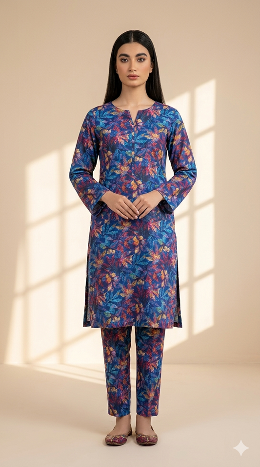 Printed 2-Piece Suit - Dark Multicolor Leaf
