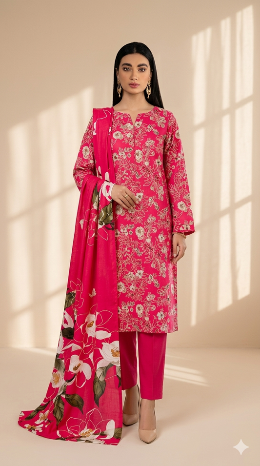 Vibrant Hot Pink Floral Suit