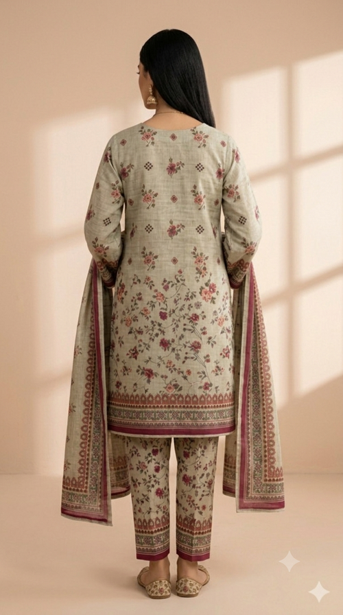 Beige & Olive Muted Floral Suit
