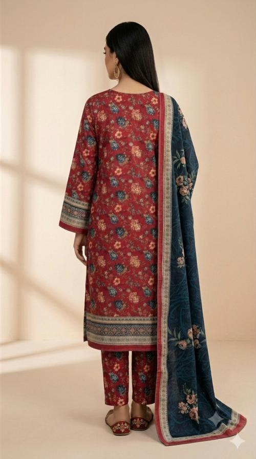 Crimson Red Suit with Navy Blue Dupatta