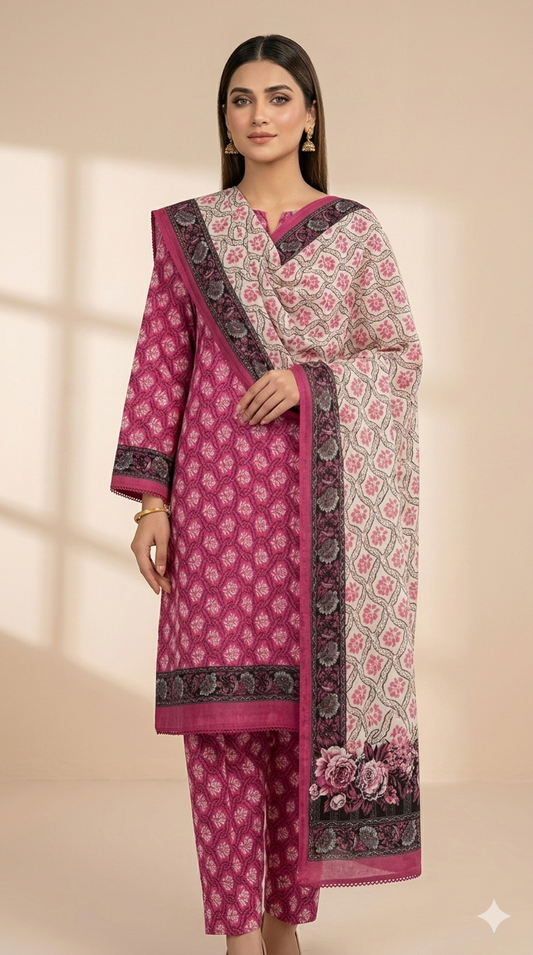 Magenta & Cream Intricate Patterned Suit