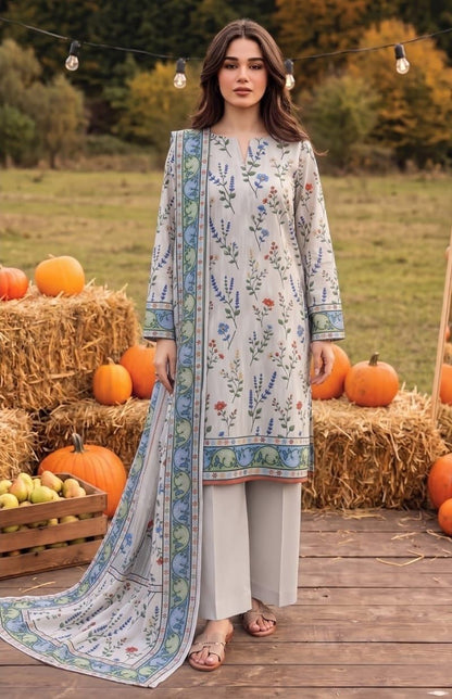 Grey Floral Linen 3-Piece Suit