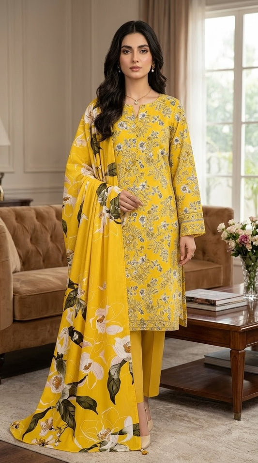 Magnolia Sun – Bright Sunshine Yellow & White 3-Piece Floral Printed Suit