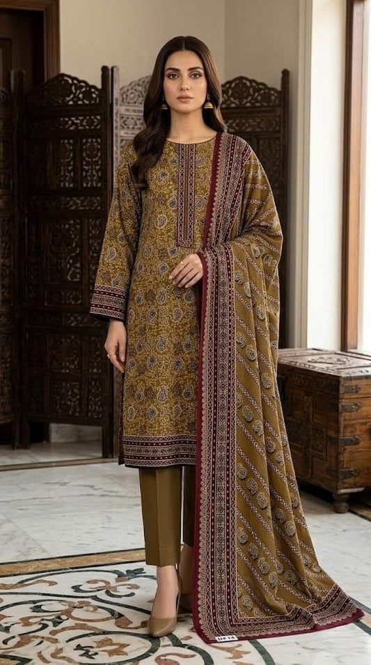 Earthy Olive – Deep Olive & Maroon 3-Piece Paisley Print Suit