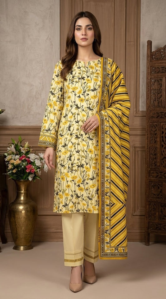 Wild Poppy – Pale Butter Yellow & Black Striped 3-Piece Floral Suit