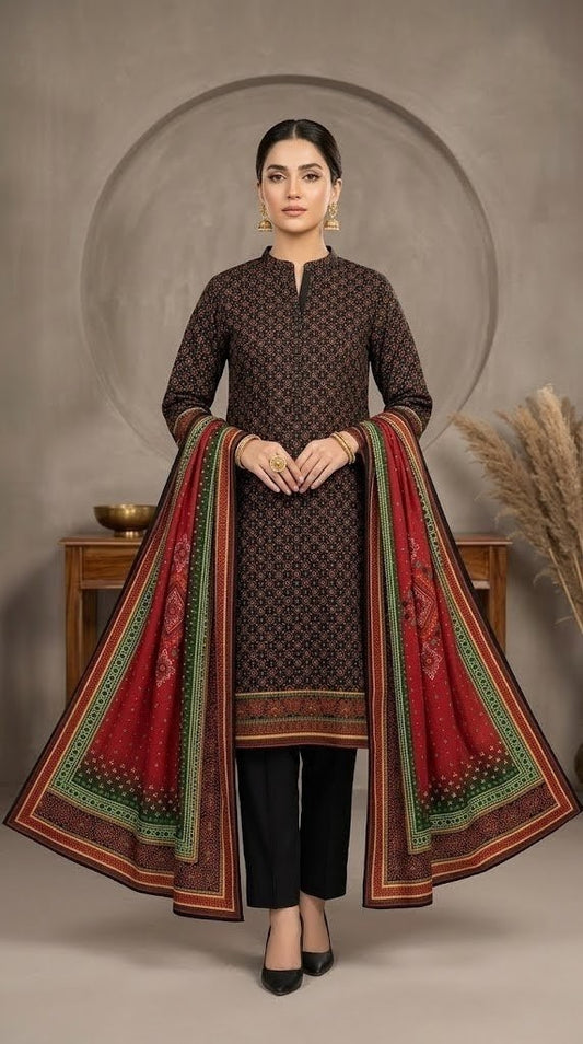 Midnight Ajrak – Black Micro-Printed 3-Piece