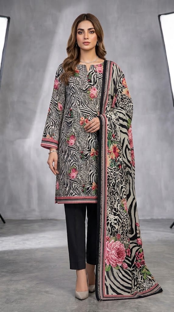 Wild Flora -  Monochrome Animal Print & Pink Floral 3-Piece Suit