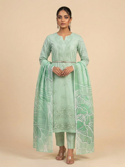 Mint Green Embroidered 3-Piece Unstitched Suit