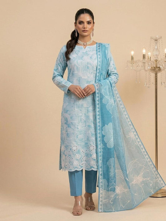 Sky Blue Embroidered 3-Piece Unstitched Suit