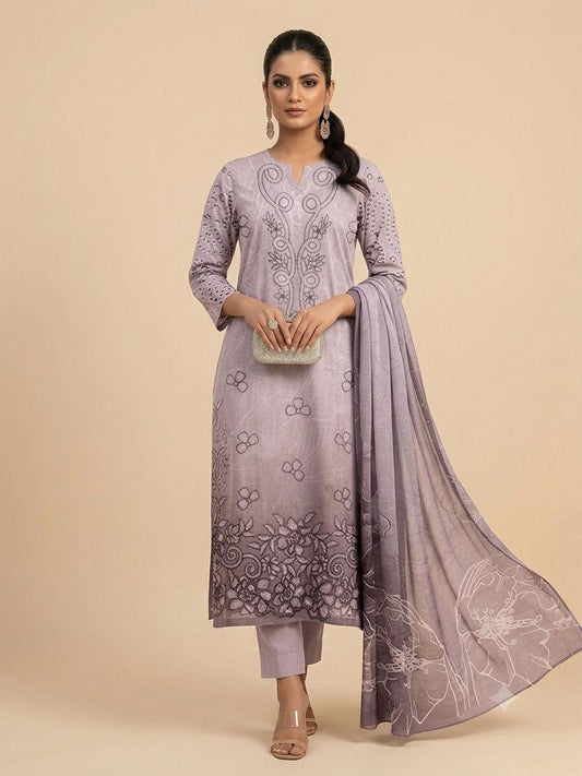 Lavender Embroidered 3-Piece Unstitched Suit