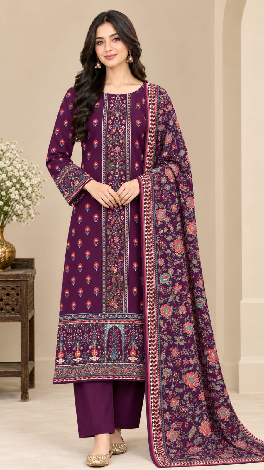 Plum Floral 3-Piece Suit