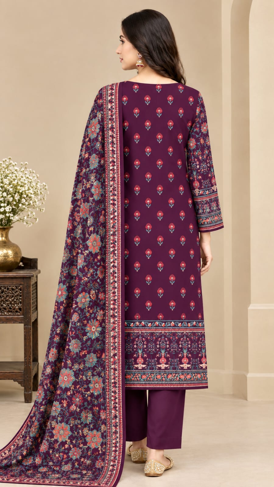 Plum Floral 3-Piece Suit