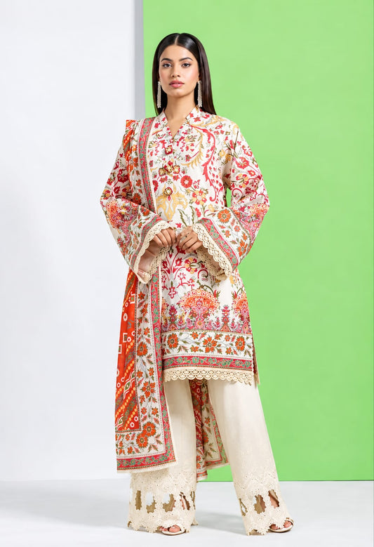 Cream Floral 3-Piece Suit