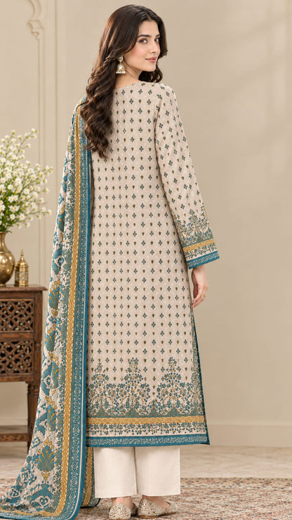 Beige Printed 3-Piece Suit