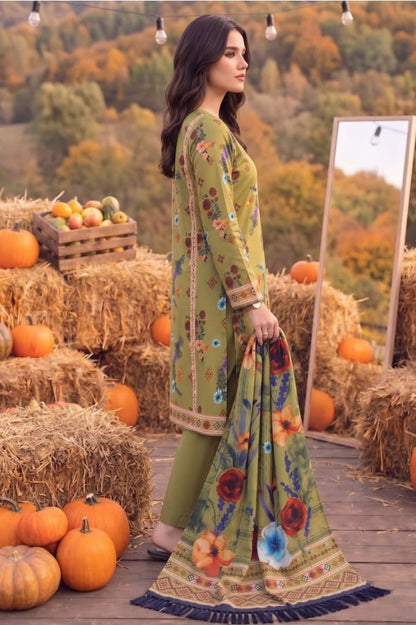 Olive Floral Linen 3-Piece Suit