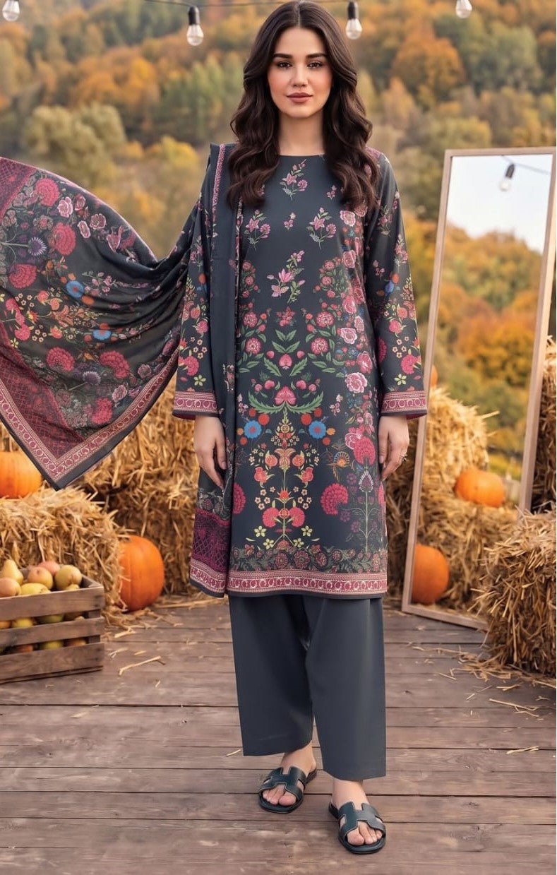 Charcoal Floral Linen 3-Piece Suit