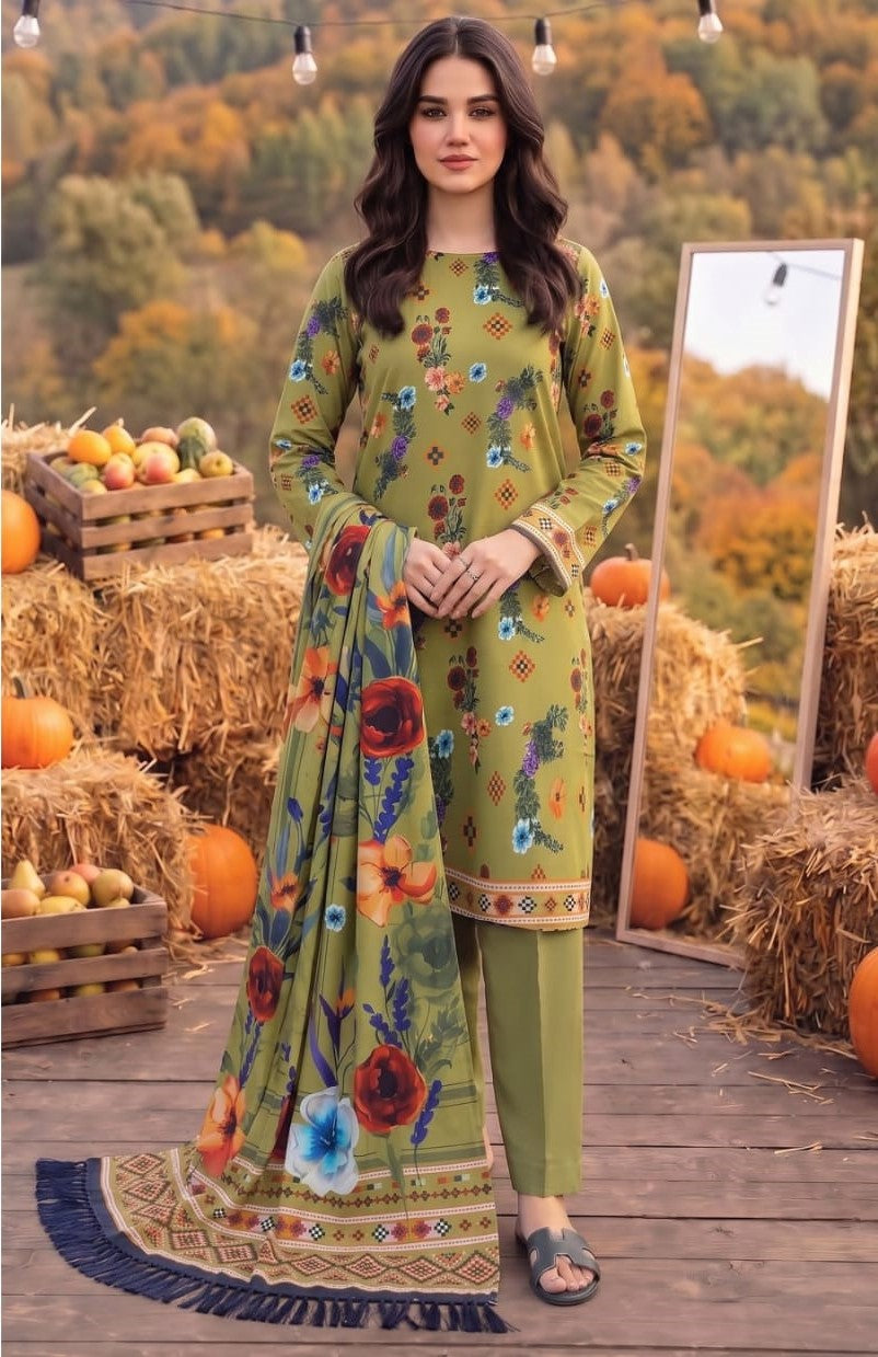 Olive Floral Linen 3-Piece Suit